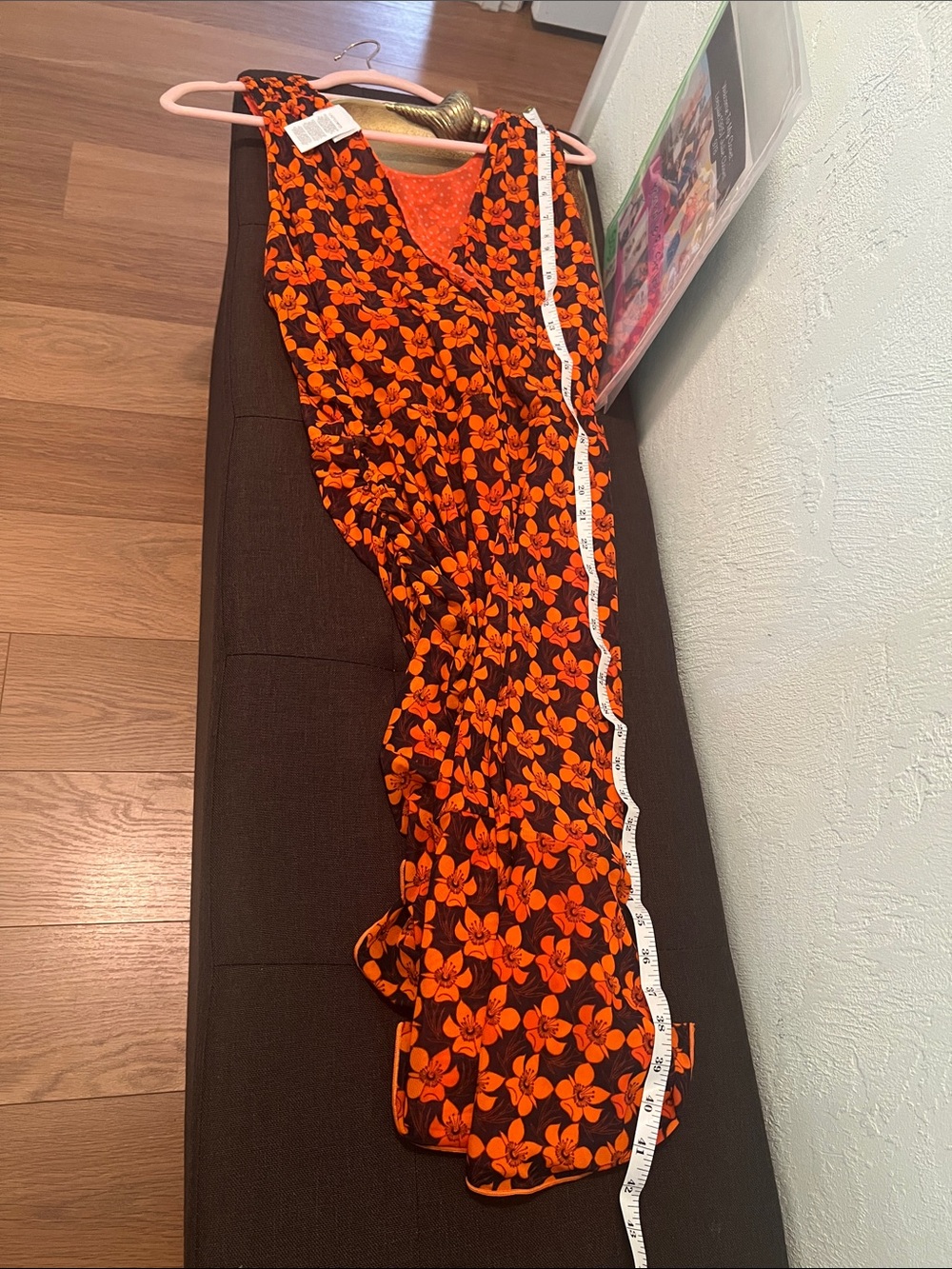 #2128**Sleeveless Orange Floral Wrap Dress for Women - Picture 5 of 11